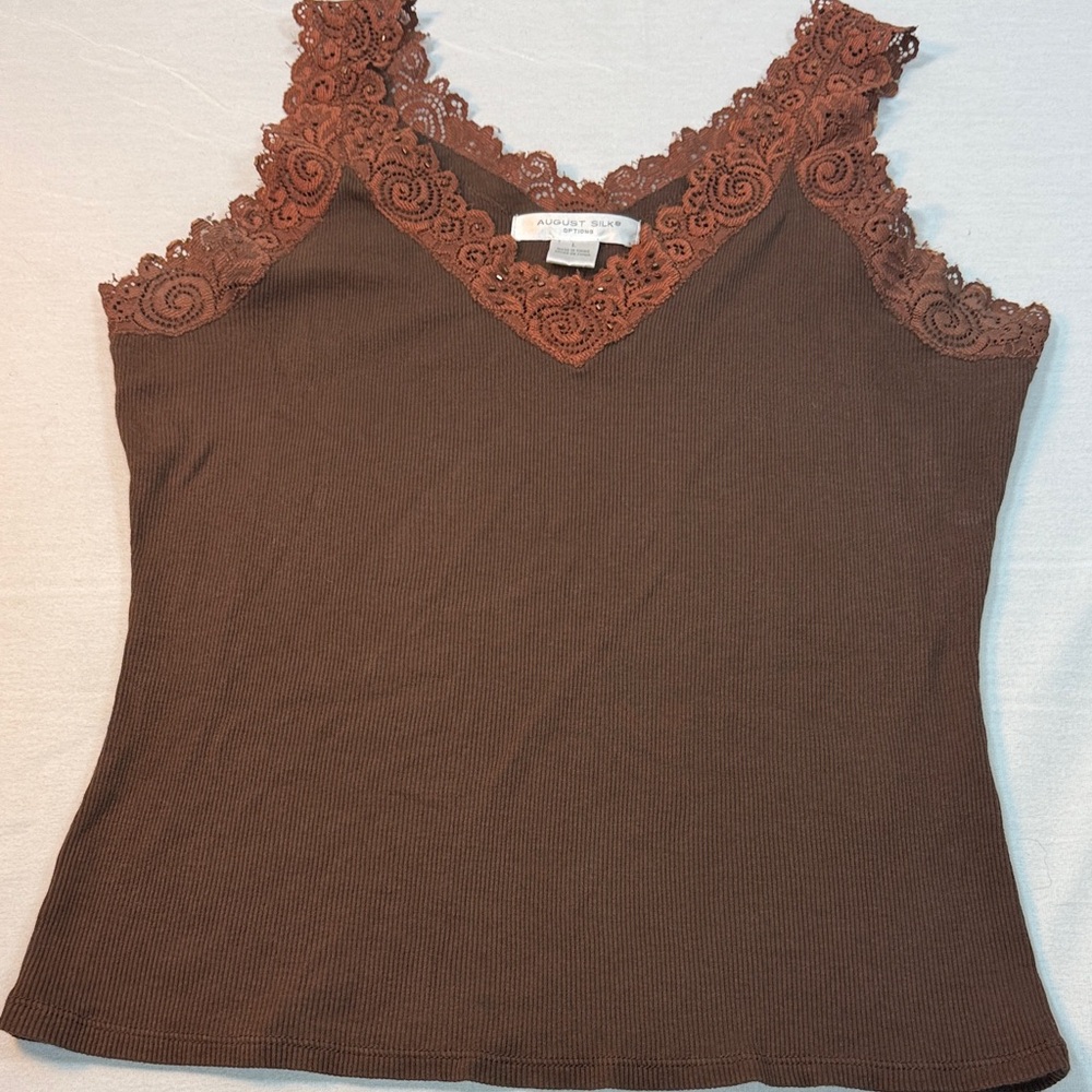 August Silk Chocolate Lace Camisole Sz L